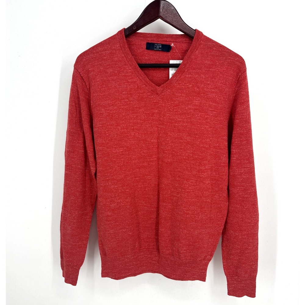 J.CREW Red 100% Cotton Pullover Sweater Long Sleeve V-Neck Classic Women M NWT